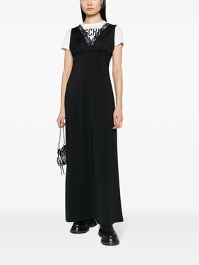 Moschino Logo-Print Layered Lace Trim Maxi Dress - Size 38